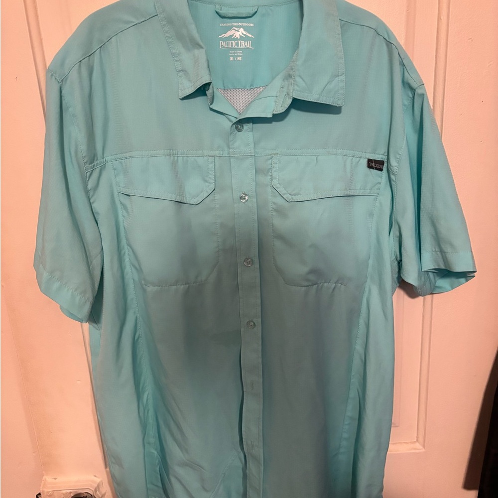 Pacific Trail Men's Short-Sleeve Button-Down Shirt in Aqua Blue